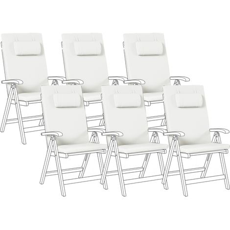Conjunto de 6 cojines para silla de jardín asiento y respaldo acolchado con reposacabezas blanco crema Java/Amantea Premium