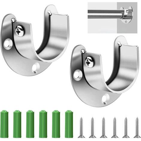 Lot de 2 supports de tube rond de 25 mm - En forme de U - En acier inoxydable 304 - Réglable - Avec 6 vis - Pour tringle à rideau, support de tringle à bride de 22 à 26 mm (1/5)