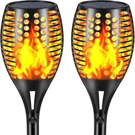 Lampes solaires améliorées Torches d'extérieur étanches à flammes vacillantes Éclairage décoratif paysager Allumage/Extinction automatique du crépuscule à l'aube Lampe de sécurité pour terrasse et (1/5)