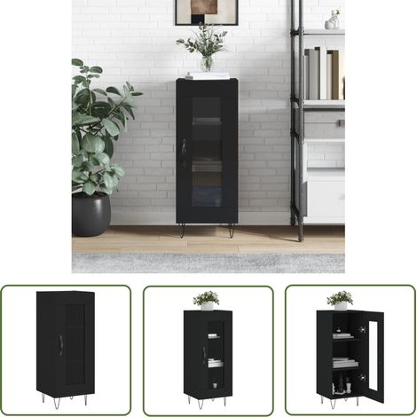 The Living Store Buffet Noir 34,5x34x90 cm Bois d'ingénierie - Buffet Noir - Meuble De Rangement - Armoire Design - Mobilier Moderne - Commode (1/5)