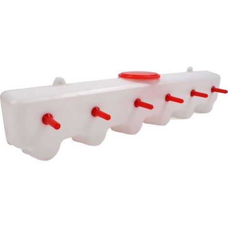 Mangeoire pour animaux de ferme avec 12 tétines, rouge, double face, capacité 9 l, mangeoire pour animaux de ferme avec lait d'agneau, pour porcelets et chiots (1/5)