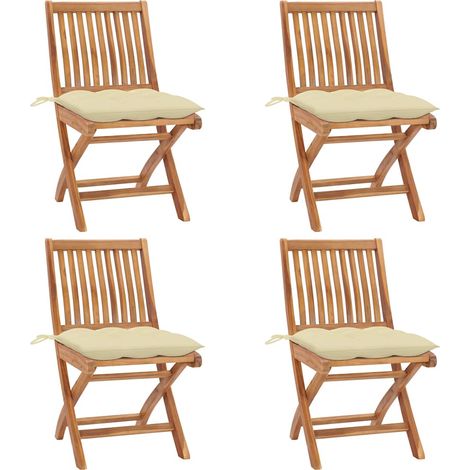 vidaXL Sillas plegables con cojines, 4 unidades, madera maciza de teca. (1/5)