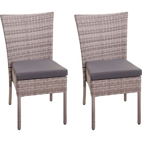 Juego de 2 sillas de poly ratán HHG-949, silla de balcón silla de jardín, apilable, gris-marrón, cojines gris oscuro (1/5)