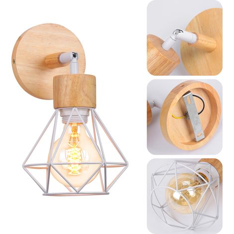 Appliques Murales Industrielles Vintage Lampe Murale Bois Métal Luminaire Interieur Ø15CM E27 Blanc - 1Pcs (1/5)