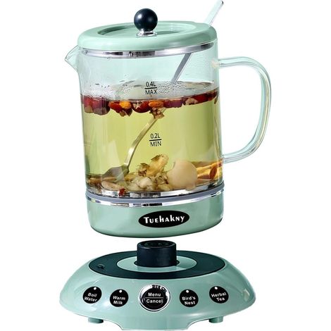 Mini Bouilloire en Verre 400ml, 400W, Bouilloire de Voyage 4-en-1  4-en-1: Eau Chaude, Lait, Thé, Soupe • Mémoire 5 Min • Base Amovible • pour Voyage, Bureau, Dortoir (1/5)