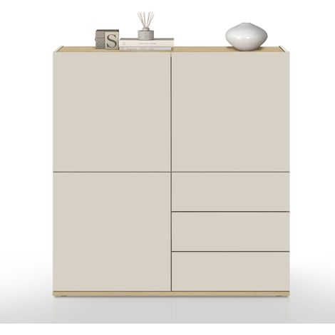 WHOUS Credenza alta Garda con 3 ante e 3 cassetti colore cashmere/rovere chopin 102x35x110 cm