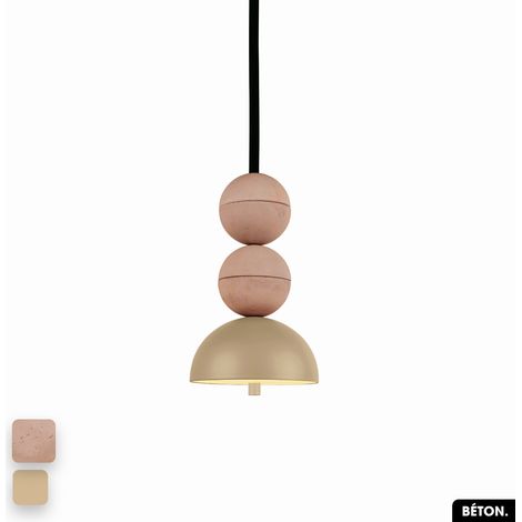 Lampe de suspension en béton - BOSFOR CONCRETE ROSE - AMANDE 2 BALLES LED 14W (1/3)