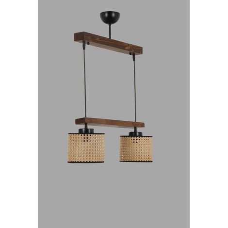 Lustre en bois rustique - Couleur vintage - Diamètre : 15 cm - Hauteur : 80 cm - Réglable - Culot E27 - Maximum 40 W - pour la décoration du sud-ouest et de la campagne (1/2)