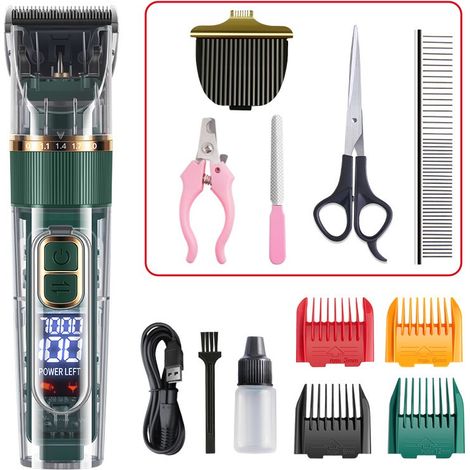 Tondeuse Chien- Tondeuse Chat, Électriques, Silencieuse Tondeuses, USB Rechargeable, Vert (1/5)