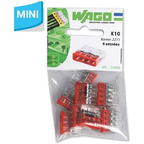 WAGO S2273 10 MINI BORNES DE CONNEXION RAPIDE 4 ENTRÉES POUR FILS RIGIDES - 2273-204 WAG268324