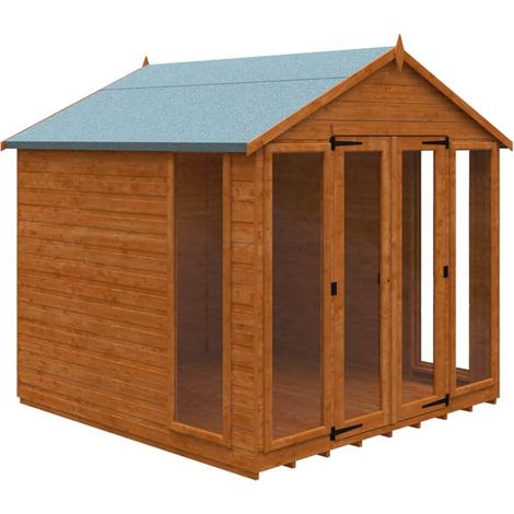 8x8 Contemporary Summerhouse 12mm Shed - L235 x W235 x H243.7 cm - Solid Wood/Softwood/Pine - Burnt Orange
