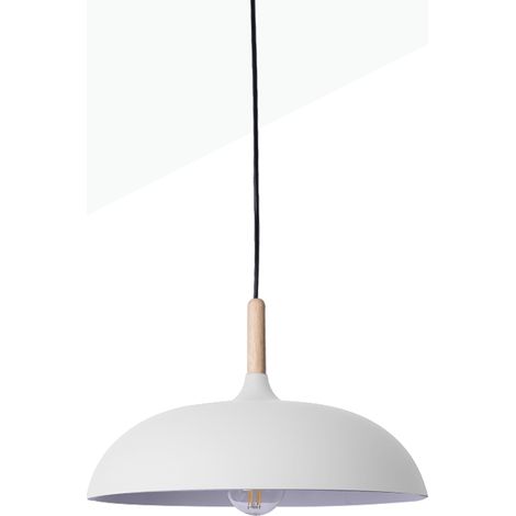 Barcelona Led – Suspension moderne ronde E27 – Abat-jour aluminium gris mat – Câble ajustable 120 cm – Tube en bois clair pour décoration (1/5)