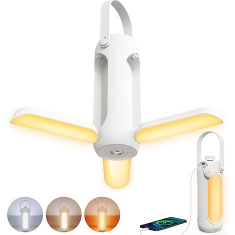 Lampe de Camping Rechargeable, 10000mAh LED Lanterne Camping avec 3 Modes d'Éclairage Réglables pour Tentes, Accessoires de Camping, Blanc