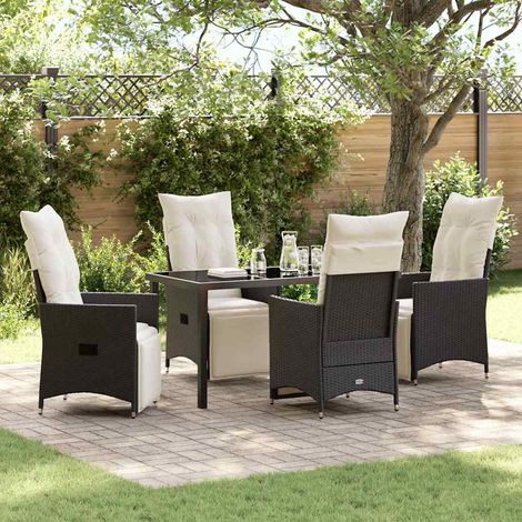 vidaXL Garten Essgruppe mit Kissen 5 pcs Schwarz Poly-Rattan (1/5)