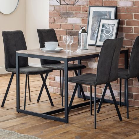 Table à manger style industriel cadre en métal noir plateau en MDF fini chêne Sonoma (1/5)