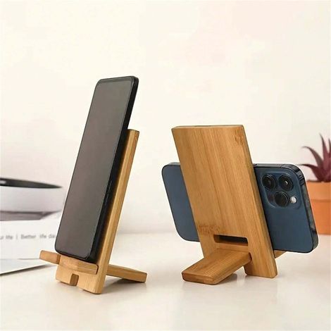 Dieser Handy-Tischständer aus Bambus ist mit allen Smartphones kompatibel und eignet sich ideal zur Organisation im Büro und zum Aufladen.
