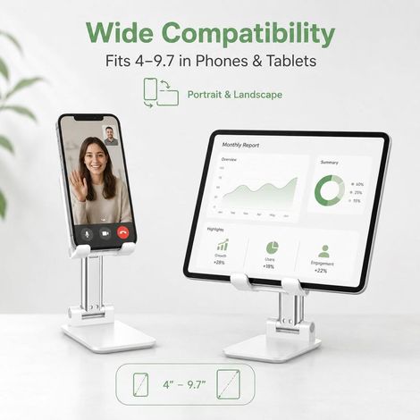 Support Téléphone Bureau Pliable et Réglable en Hauteur, Support Tablette Portable avec Coussinets Antidérapants, Porte Smartphone Stable (1/5)