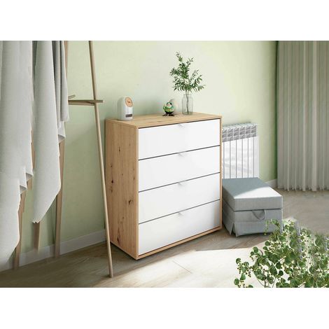 Dmora - Comodino Spinello, Comò basso, Tavolino da notte, Mensola da letto, 78x40 h86 cm, Bianco e Rovere Nodi (1/5)