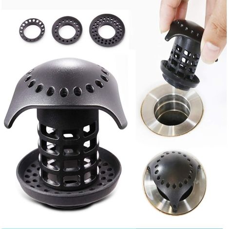 Lot de 2 attrape-cheveux pour baignoire, évier, filtre de protection pour bonde de douche, noir, tailles de vidange de 3,17 à 4,45 cm (1/5)