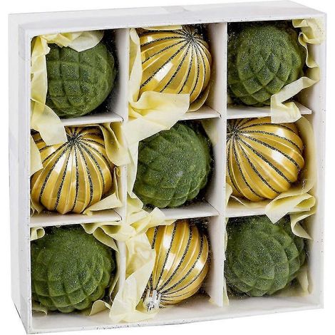 Boules de Noël vertes et dorées en plastique 6 x 6 x 6 cm (9 unités) (1/4)