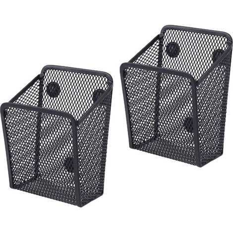 Lot de deux boîtes de rangement magnétiques en filet métallique noir pour réfrigérateur et casier accessoire de bureau et organisation (1/5)