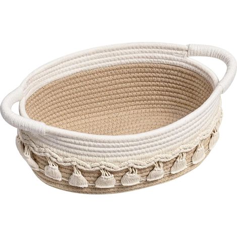 Panier Rangement en Corde de Coton, Paniers de Rangement en Corde Tissée, Paniers de Rangement Ronds, Panier Rangement pour Salon Chambre à Coucher - 9.5in (blanc) (1/5)