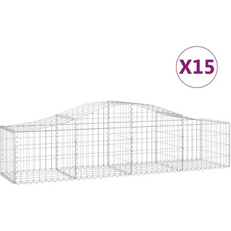 Cestas de gaviones Muro de contención arqueado Valla de jaula 15 piezas 200 x 50 x 40/60 cm Hierro galvanizado Plata 020040422