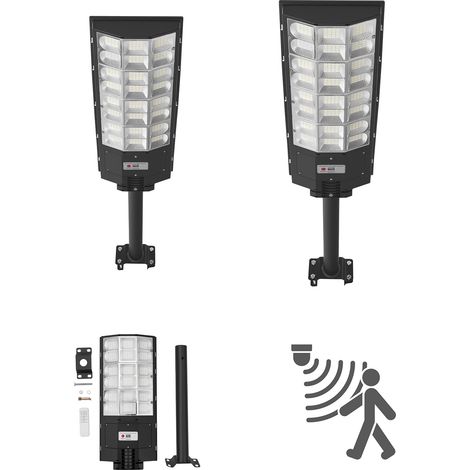 Lampadaire Solaire Extérieur 8000 W Projecteur LED Solaire 450000 lm pour Parking Cour Jardin, avec Détecteur de Mouvement, Télécommande, Éclairage du Crépuscule à l'Aube, Étanche IP67, Lot de 2 (1/5)
