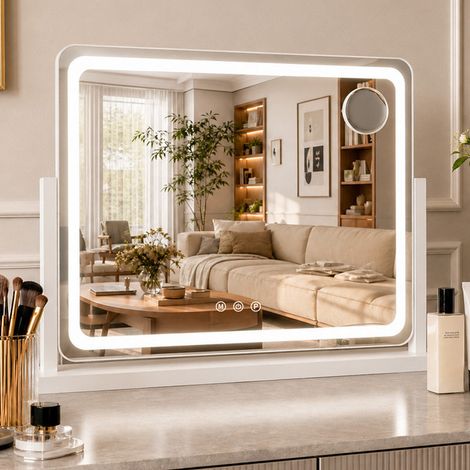 Koonmi Miroir de Maquillage de Bureau LED - Rotation à 360° - 55x48cm - Format Horizontal - Bande LED (1/5)