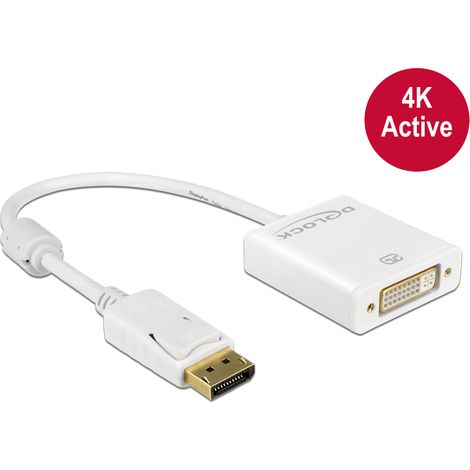 Delock adapter displayport 1.2 male  dvi female 4k active white