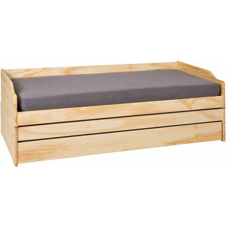 Inter Link Letto a scomparsa Letto con contenitore Letto a cassetti Letto trasformabile 3 letti 90 x 200 cm Legno massello 2 reti a doghe incluse Senza materasso Verniciato naturale Lotar 90x200 cm (1/5)
