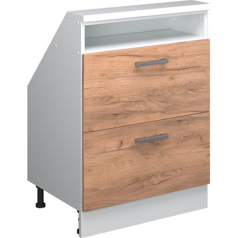 Armadio mansarda Rion, Rovere bianco/dorato, con 2 cassetti, Vicco