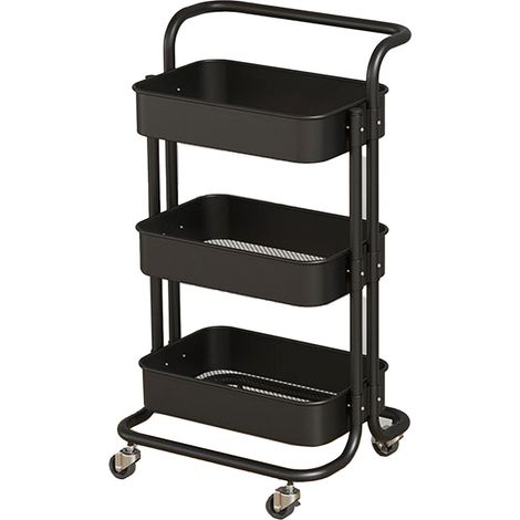 Chariot roulant à 3 niveaux, style minimaliste, robuste, en acier au carbone, pour cuisine, salle de bain, salon, chambre, noir. (1/4)
