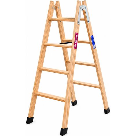 Escalera Tijera Doble Acceso Madera TM-DA de 4 Peldaños por cada lado (1/5)