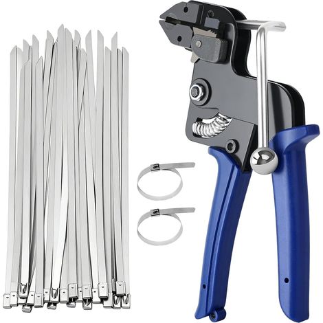 Pistolet de fixation de câble avec 200 serre-câbles en acier inoxydable 4,6 x 300 mm, pince à sertir de câble, outil de serrage et coupe pour câbles (1/5)