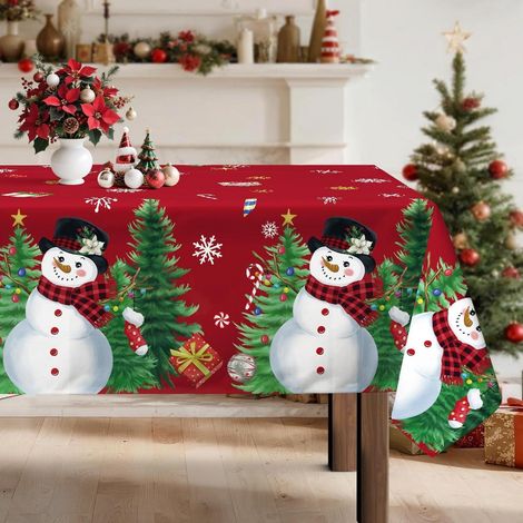 Weihnachts-Tischdecke Schneemann Rot 152x264 cm Polyester Rechteckig