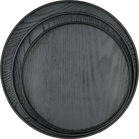 3-teiliges Set: Runde, schwarze Holztabletts mit 30 cm, 27 cm und 24 cm Durchmesser – ideal als Dessert- oder Obsttablett für Zuhause und Hotel. (1/5)