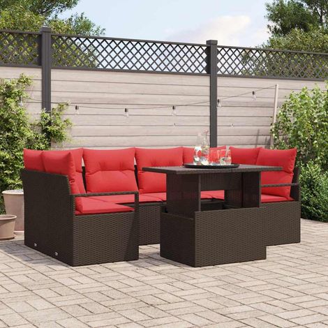 Set Divano da Giardino con cuscino 7 pcs Marrone Poly Rattan vidaXL (1/5)