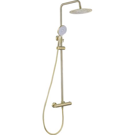 VALAZ Barra de ducha termostática redonda dorado cepillado Serie Ebro - 25cm (1/2)