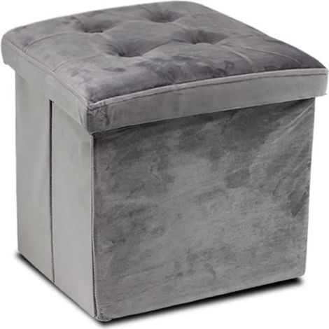 Pouf de rangement - JUANIO - 38x38x38 cm - Velours gris - Pliable - Lot de 2 (1/4)