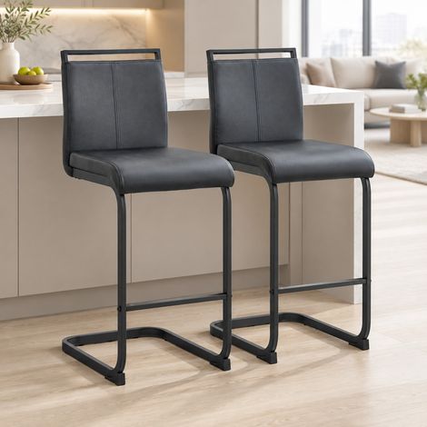Lot de 2 tabourets de bar style nordique en PU noir, 96,5 cm, avec repose-pieds DESVIAE (1/5)