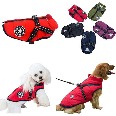 Veste Pour Chien - Imperméable - Fermeture Éclair - Harnais Réglable - Bande Réfléchissante - Anneau D Renforcé - Rouge - Taille 3XL - 1 Pièce