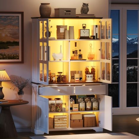 Vitrine de présentation / Présentoir sur pied avec 3 tiroirs, 2 séparateurs réglables et éclairage LED — Un ajout élégant à votre collection — Portes en acrylique (1/5)