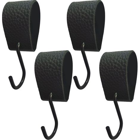 Crochets en forme de S avec boucle en cuir, lot de 4, crochets pour vêtements, crochets métalliques pour porte-manteau, porte-manteau, poignées de placard, cuisine et salle de bain (1/5)