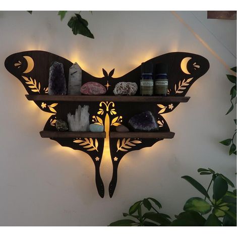 Étagère de décoration en bois naturel avec phases lunaires, modèle Moon Shelf, dimensions 30 x 40 cm pour salle de séjour ou bureau