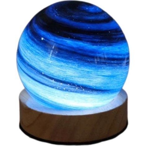Lampe de table Planète Ciel Étoilé, Base en Bois Massif, 80 mm, Veilleuse Créative pour Chambre 2 (1/2)