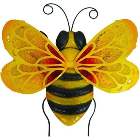 Décoration murale en métal en forme d'abeille - Décoration murale à suspendre en métal et verre - Décoration d'intérieur à suspendre pour jardin, terrasse, salon (1/5)