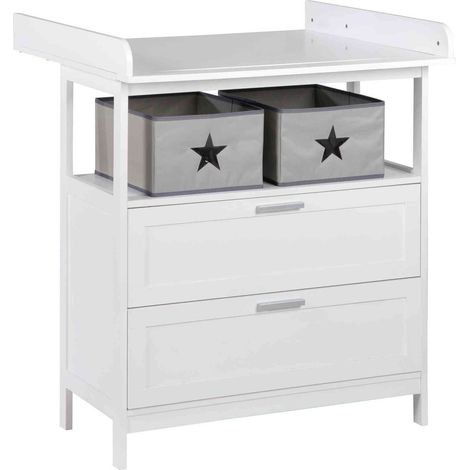 Commode a langer - ROBA - HAMBURG - 2 tiroirs + 2 boîtes de rangement - Blanc (1/2)