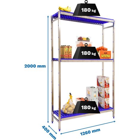 Simonrack Moderne Edelstahlregal in Edelstahl und Blau 3 Ebenen