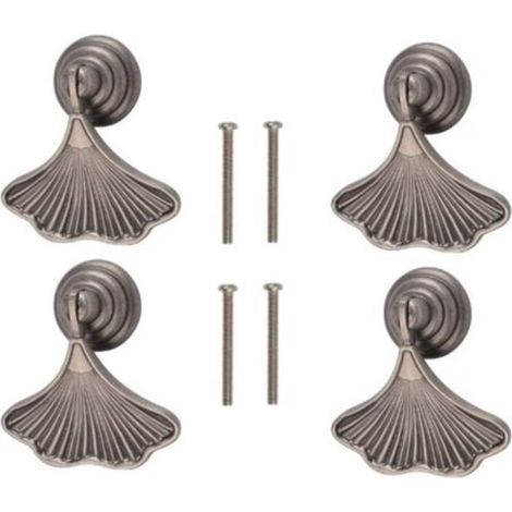 Ginkgo Leaf Shaped Handle, 4 Pieces, Antique Nickel, Zinc Alloy Single Hole Drawer Handle for Cabinets and Wardrobes (1/4)
